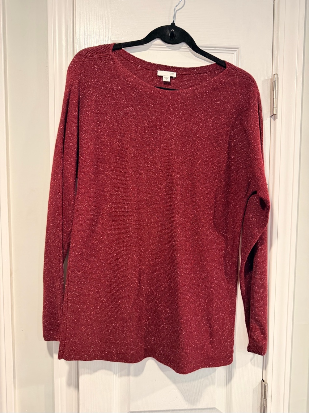 J.Jill Size S Silk Cotton Blend Burgundy Boatneck Flecked Long Sleeve Sweater